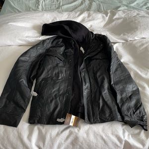 PerryEllis “leather” hooded jacket